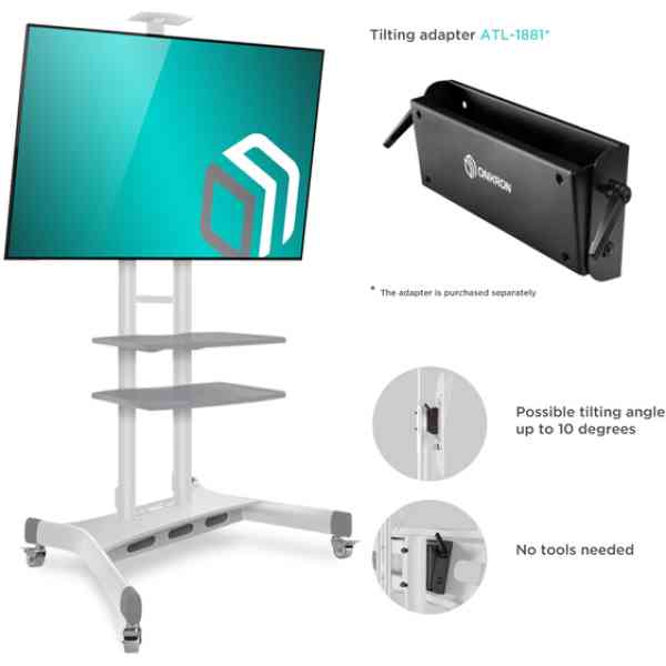 Mobile TV Stand Rolling TV Cart for 50'' - “ 83'' screens up to 200 lbs ONKRON TS1881, White  - Image 8