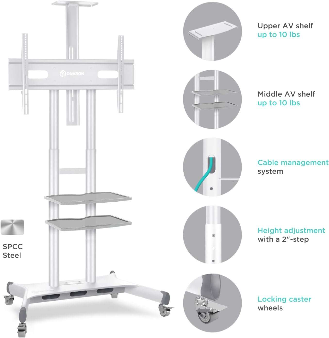 Mobile TV Stand Rolling TV Cart for 50''– 86'' screens up to 200 lbs ONKRON TS1881, White | +254100720022 Mobile TV Stand Rolling TV Cart for 50''– 86'' screens up to 200 lbs ONKRON TS1881, White | +254100720022