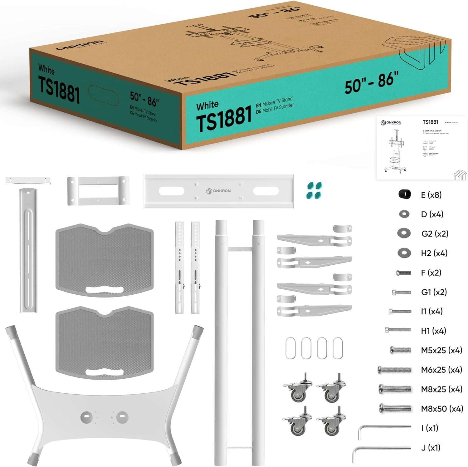 Mobile TV Stand Rolling TV Cart for 50''– 86'' screens up to 200 lbs ONKRON TS1881, White | +254100720022 Mobile TV Stand Rolling TV Cart for 50''– 86'' screens up to 200 lbs ONKRON TS1881, White | +254100720022