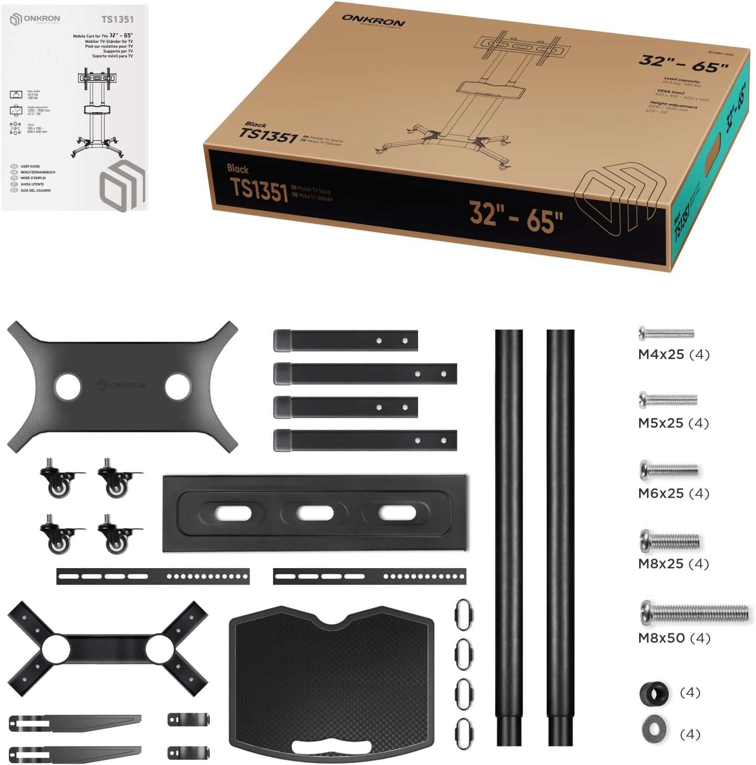 "Mobile TV Stand Rolling TV Cart w/ 1 Shelf for 32"-65" up to 100 lbs TVs ONKRON TS1351, Black" | +254100720022 "Mobile TV Stand Rolling TV Cart w/ 1 Shelf for 32"-65" TVs ONKRON TS1351, White" | +254100720022