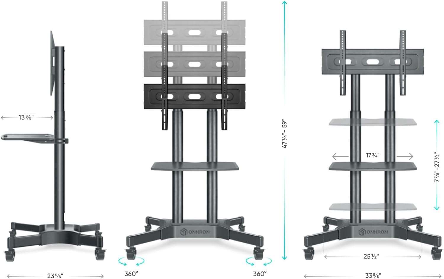 "Mobile TV Stand Rolling TV Cart w/ 1 Shelf for 32"-65" up to 100 lbs TVs ONKRON TS1351, Black" | +254100720022 "Mobile TV Stand Rolling TV Cart w/ 1 Shelf for 32"-65" TVs ONKRON TS1351, White" | +254100720022