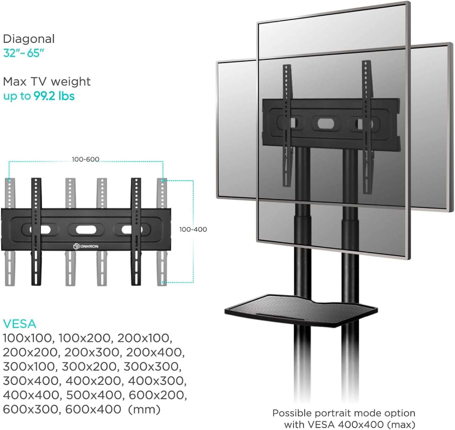 "Mobile TV Stand Rolling TV Cart w/ 1 Shelf for 32"-65" up to 100 lbs TVs ONKRON TS1351, Black" | +254100720022 "Mobile TV Stand Rolling TV Cart w/ 1 Shelf for 32"-65" TVs ONKRON TS1351, White" | +254100720022