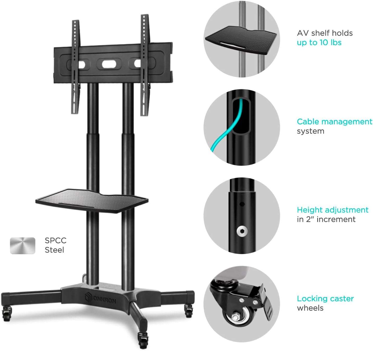 "Mobile TV Stand Rolling TV Cart w/ 1 Shelf for 32"-65" up to 100 lbs TVs ONKRON TS1351, Black" | +254100720022 "Mobile TV Stand Rolling TV Cart w/ 1 Shelf for 32"-65" TVs ONKRON TS1351, White" | +254100720022