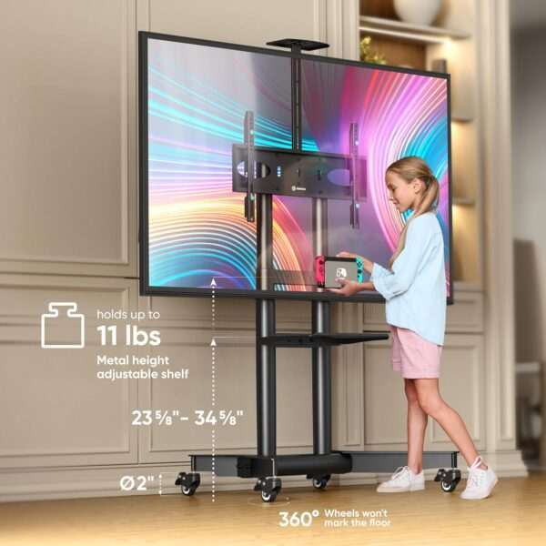 ONKRON Mobile TV Stand for 32" - 75" TVs up to 132 lbs, Portable TV Stand on Wheels with VESA up to 600x400, TV Cart Rolling TV Stand, High TV Stand Mobile/Floor TV Stand Rolling Cart Black | +254100720022