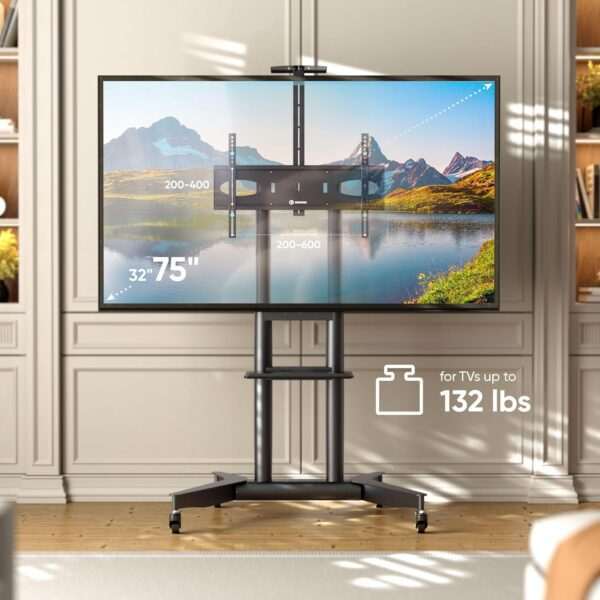 ONKRON Mobile TV Stand for 32" - 75" TVs up to 132 lbs, Portable TV Stand on Wheels with VESA up to 600x400, TV Cart Rolling TV Stand, High TV Stand Mobile/Floor TV Stand Rolling Cart Black | +254100720022