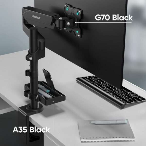 ONKRON Organizer Shelf Pole Mount for
  D101E, D121E, D208E, D221E Monitor Mount, G70, G140, G280 Monitor arms, PT2,
  PT3, TS5065 TV Stand - Storage Platform for Column or Tube Diameter 30-35 mm,
  Black | +254100720022