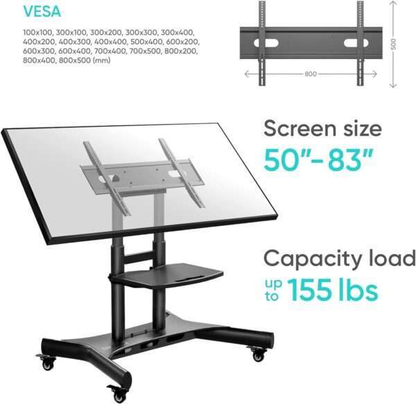 "Tilting Mobile TV Stand TV Cart for 50"-83" up to 154 lbs Interactive Screens ONKRON TS1380, Black" | +254100720022