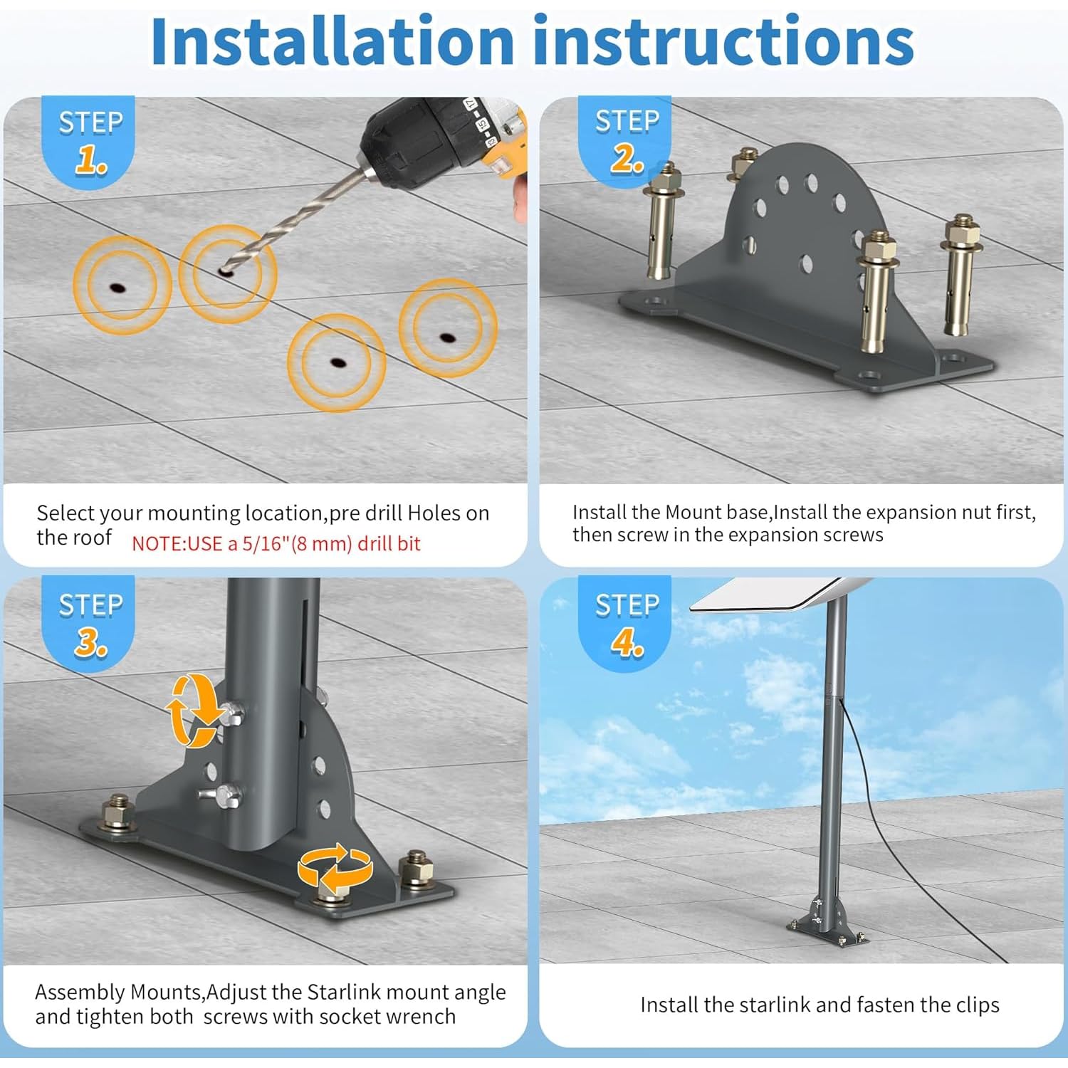 Starlink Gen 3 Roof Mount Kit with Pole & Pipe Adapter & Pole Mount Bracket - Image 3