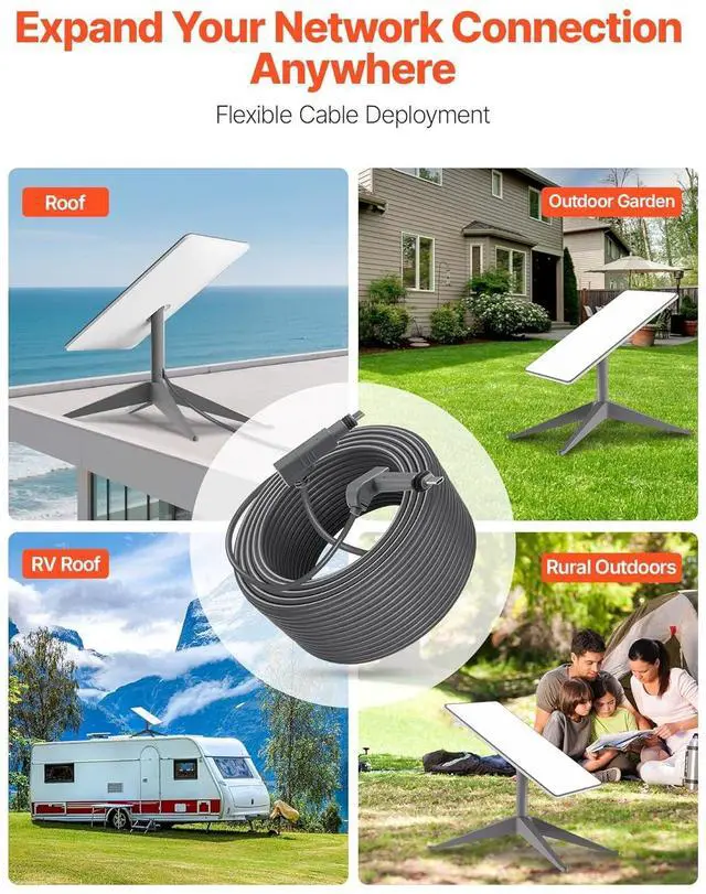 VEVOR Starlink Gen 2 Cable, 75 FT, 24 AWG Copper Core, Durable Extension Cable for Standard Generation 2, Compatible with Starlink Rectangular Satellite V2, Flexible Wiring for RV, Backyard or Camping | +254100720022 VEVOR Starlink Gen 2 Cable, 75 FT, 24 AWG Copper Core, Durable Extension Cable for Standard Generation 2, Compatible with Starlink Rectangular Satellite V2, Flexible Wiring for RV, Backyard or Camping - Image 6