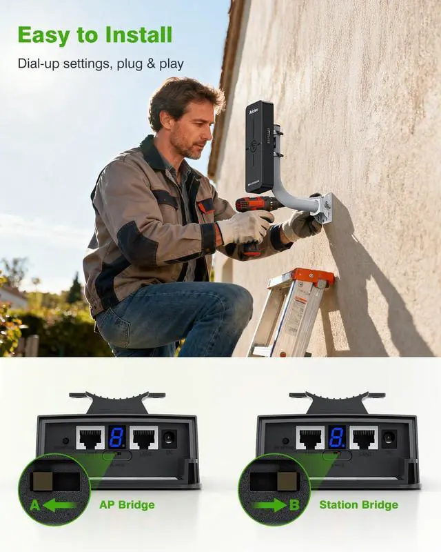 WiFi 6 Wireless Bridge, Dual Band Gigabit WiFi Bridge with 5KM Long Range, 2.4G/5.8G, Compatible with Starlink, Plug & Play, Point-to-Point Wireless Bridge for Barn Garage Farm, IP65 | +254100720022 WiFi 6 Wireless Bridge, Dual Band Gigabit WiFi Bridge with 5KM Long Range, 2.4G/5.8G, Compatible with Starlink, Plug & Play, Point-to-Point Wireless Bridge for Barn Garage Farm, IP65 - Image 4