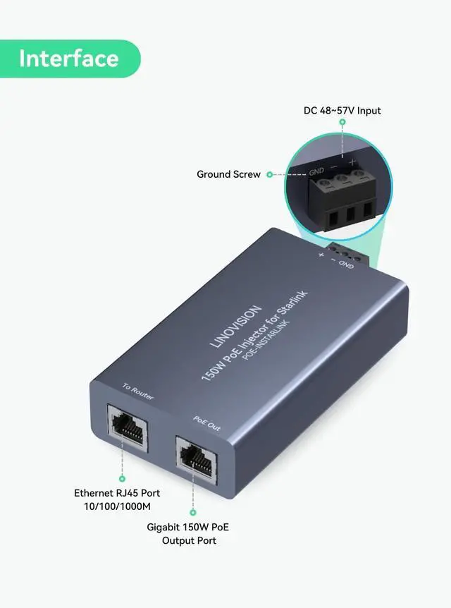 Full Gigabit 150W High Power PoE Injector for Starlink with 48-57V Input / 3A 10/100/1000M | +254100720022 Full Gigabit 150W High Power PoE Injector for Starlink with 48-57V Input / 3A 10/100/1000M - Image 2