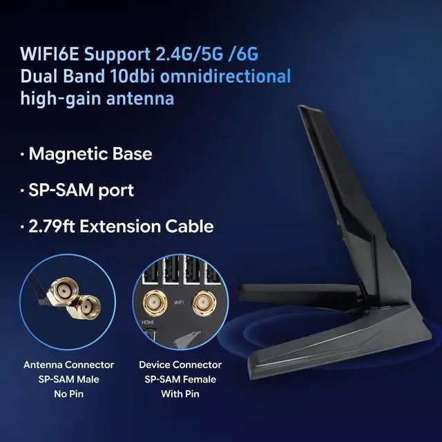 WiFi 6e 7 Antenna 2T2R Dual Band Moving Antenna Magnetic Base RP-SMA Connector for PC Desktop Computer Motherboard Bluetooth Card Wireless WiFi Router Wi-Fi7 with 2.79ft Extension Cable | +254100720022 WiFi 6e 7 Antenna 2T2R Dual Band Moving Antenna Magnetic Base RP-SMA Connector for PC Desktop Computer Motherboard Bluetooth Card Wireless WiFi Router Wi-Fi7 with 2.79ft Extension Cable - Image 2
