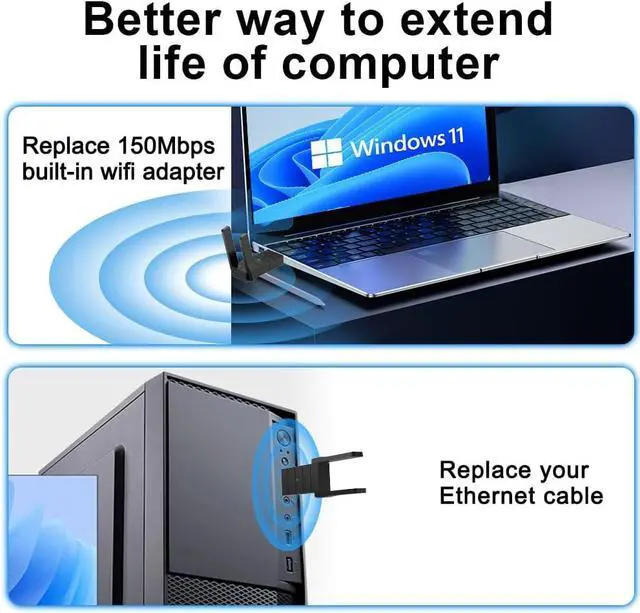 WiFi Adapter for Desktop PC, Wireless Adapter Wide-Coverage Dual Band 2.4GHz 400Mbps and 5GHz 867Mbps, USB 2.0, Dual High Gain Antenna, Supports Windows 10/11, Plug and Play 1300Mbps | +254100720022 WiFi Adapter for Desktop PC, Wireless Adapter Wide-Coverage Dual Band 2.4GHz 400Mbps and 5GHz 867Mbps, USB 2.0, Dual High Gain Antenna, Supports Windows 10/11, Plug and Play 1300Mbps - Image 5