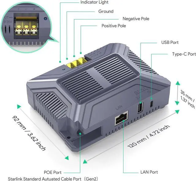 QUIDDITY Starlink V2 Poe Injector, 180W 5 in 1 Gigabit POE Adapter Compatible with StarLink (Gen2) POE DC 9-36V/3A with USB & Type-C Power Output | +254100720022 QUIDDITY Starlink V2 Poe Injector, 180W 5 in 1 Gigabit POE Adapter Compatible with StarLink (Gen2) POE DC 9-36V/3A with USB & Type-C Power Output - Image 2