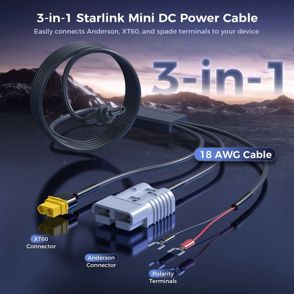 3-in-1 DC Power Cable for Starlink Mini & Mini X | Anderson, XT60 & U-Fork Connectors | 18AWG Copper Cable for 12V–48V DC Power Systems | +254100720022 3-in-1 DC Power Cable for Starlink Mini
& Mini X | Anderson, XT60 & U-Fork Connectors | 18AWG Copper Cable
for 12V–48V DC Power Systems - Image 4