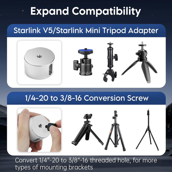 Aluminum Tripod Mount Adapter for Starlink V5, Mini & Mini X | 1/4"-20 & 3/8"-16 Thread Adapter for Tripods, RV & Off-Grid Setups | +254100720022 Aluminum Tripod Mount Adapter for
Starlink V5, Mini & Mini X | 1/4"-20 & 3/8"-16 Thread
Adapter for Tripods, RV & Off-Grid Setups - Image 11