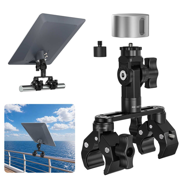 Adjustable Dual-Clamp Mount for Starlink V5, Mini & Mini X | Aluminum Rail Bracket with 270° Tilt for RV, Roof Rack & Tripod | +254100720022 Adjustable Dual-Clamp Mount for Starlink
V5, Mini & Mini X | Aluminum Rail Bracket with 270° Tilt for RV, Roof
Rack & Tripod - Image 2